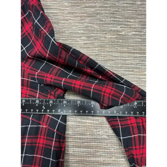 J Jill Button Down Flannel Tunic Shirt Sz XL Mixed Plaid Red Black Curved Hem - Picture 7 of 7